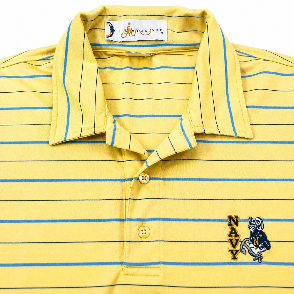 IL Migliore Mens Large Yellow Blue Striped Stretch Polo Shirt